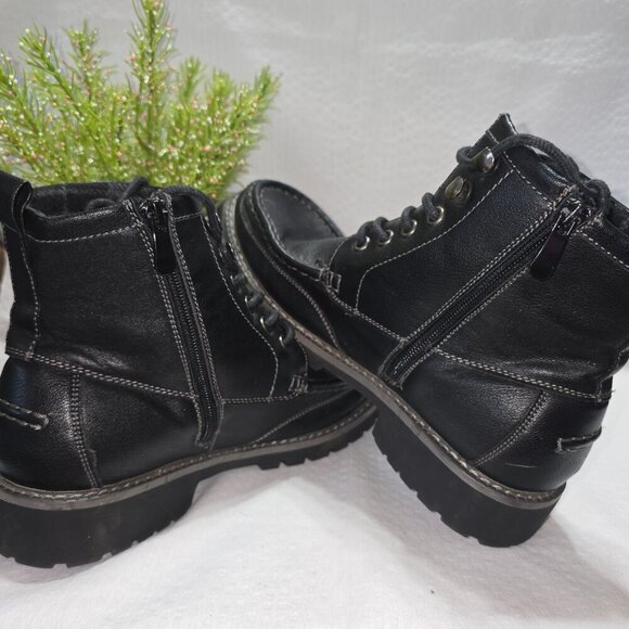 BRUNO MARC MENS BLACK MOTORCYCLE MILITARY COMBAT OXFORD BOOTS SIZE 7 - Picture 8 of 13